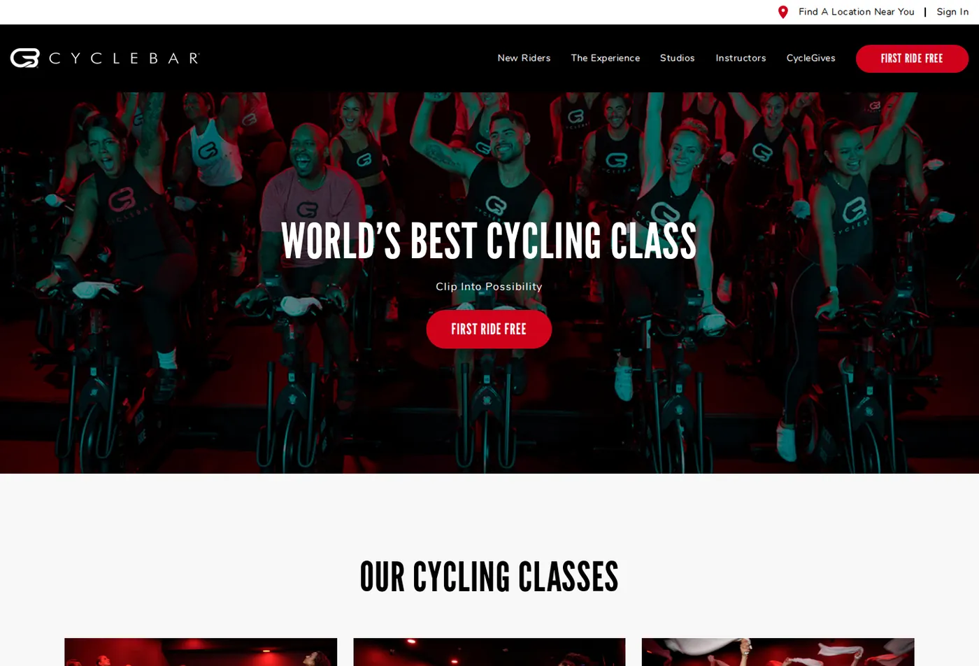 CycleBar website, designed by CLIK Digital
