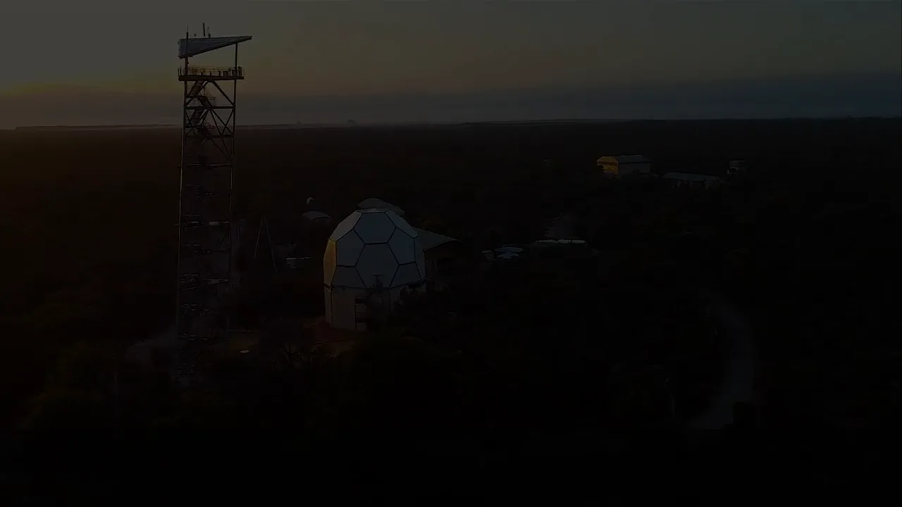Gravity Discovery Centre: observatory and tower at dusk