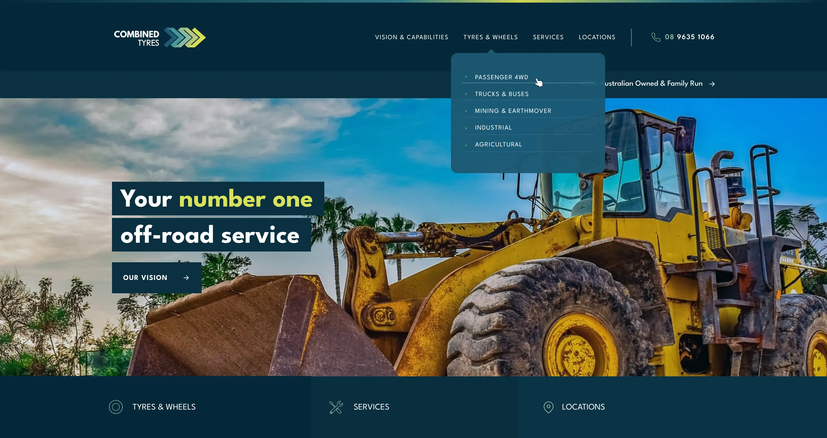 Combined Tyres: website homepage on a laptop