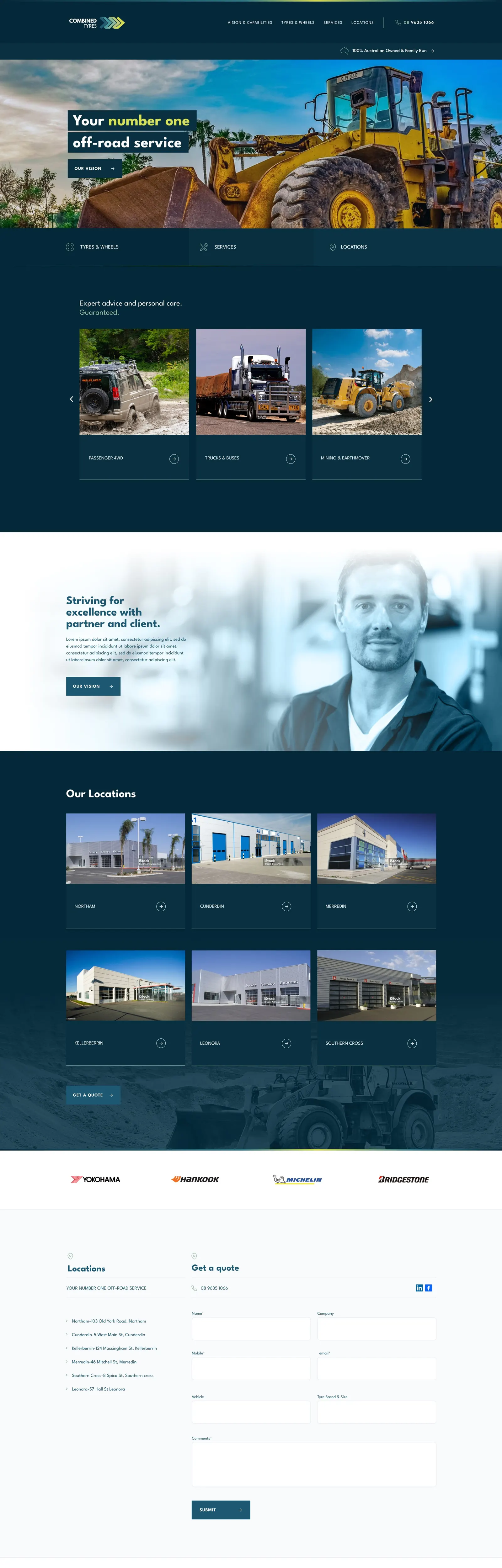 Combined Tyres: homepage, full page