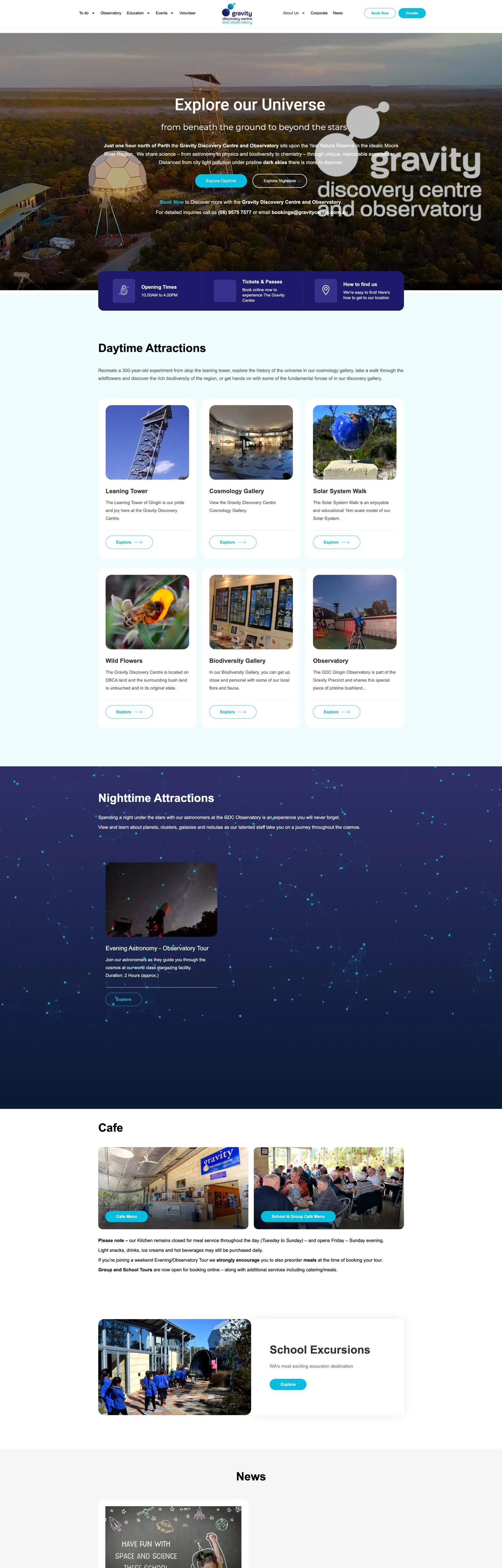 Gravity Discovery Centre: homepage, full page