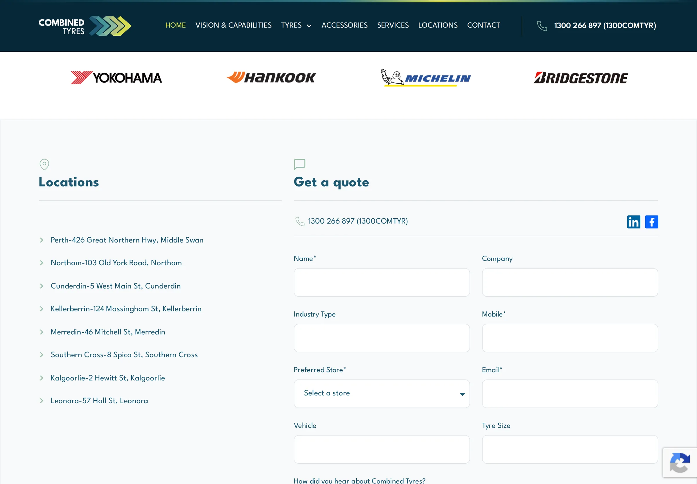 Combined Tyres: partner brands and quote form