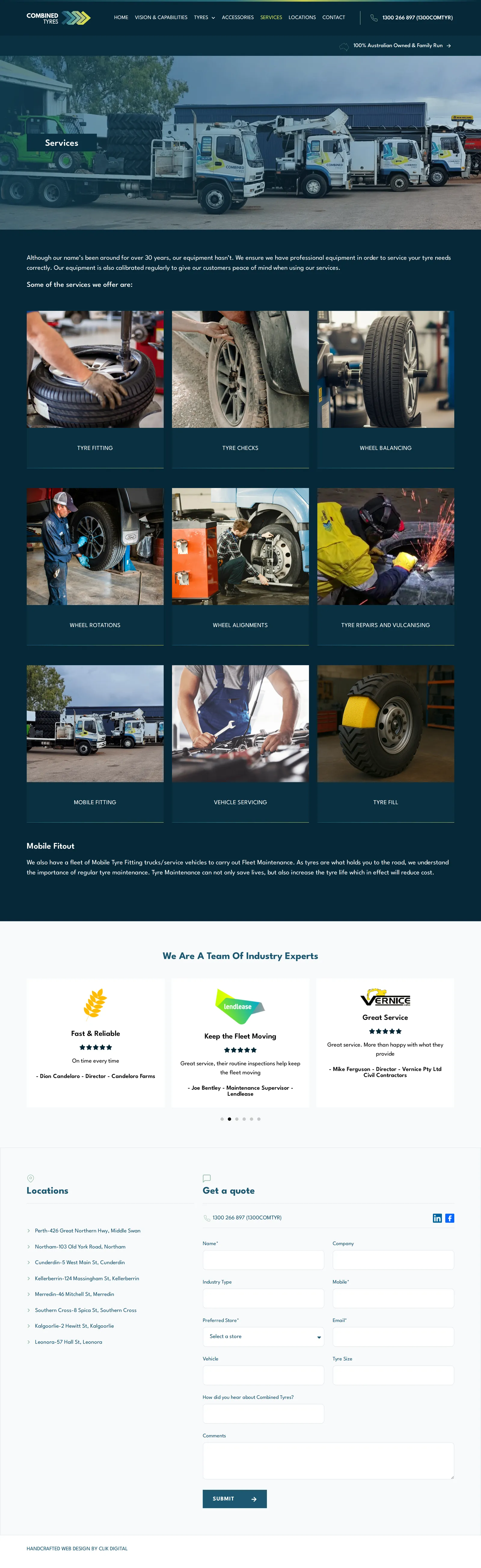 Combined Tyres: services page, full page